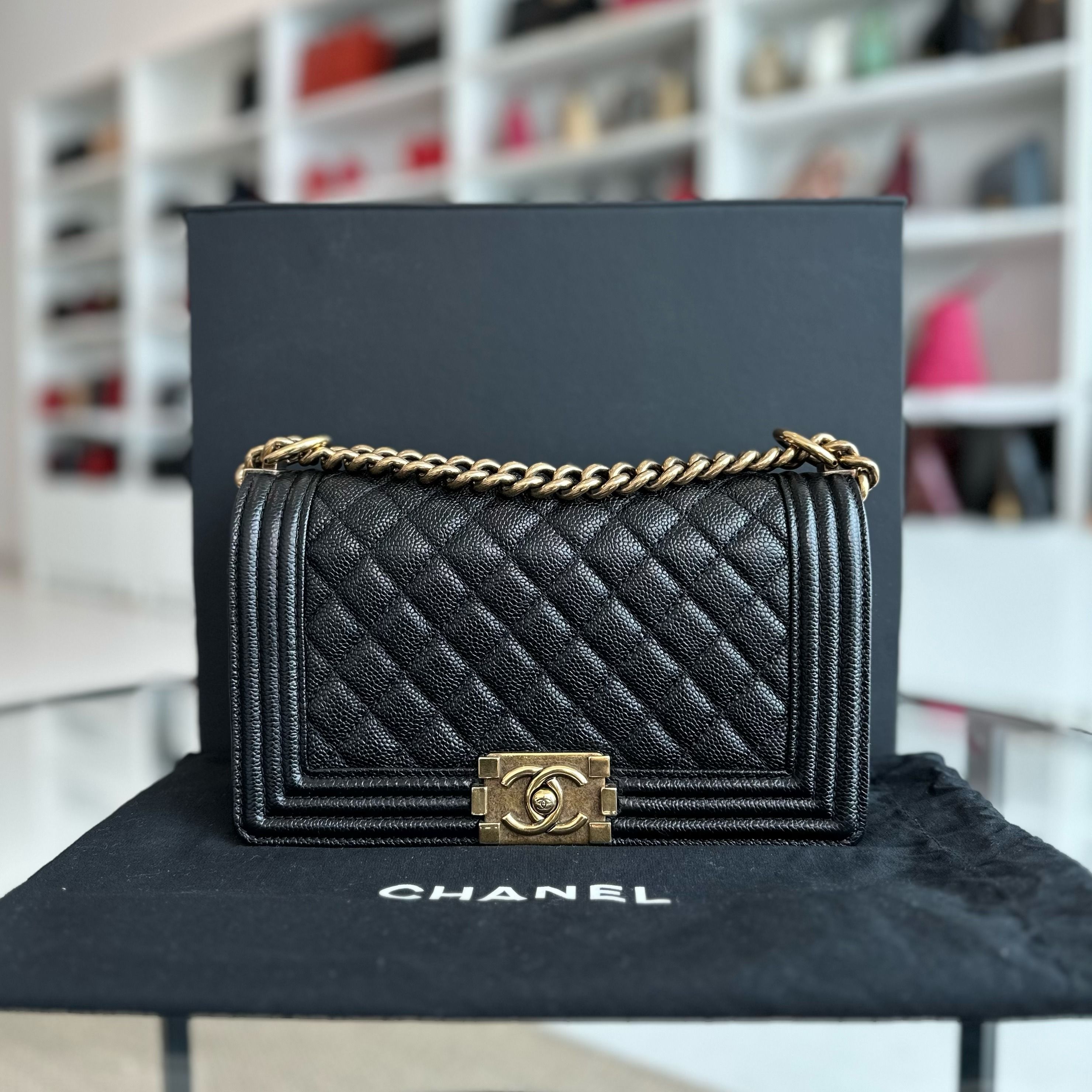 Chanel Caviar Boy Old Medium 25CM Leboy Black RGHW No 19