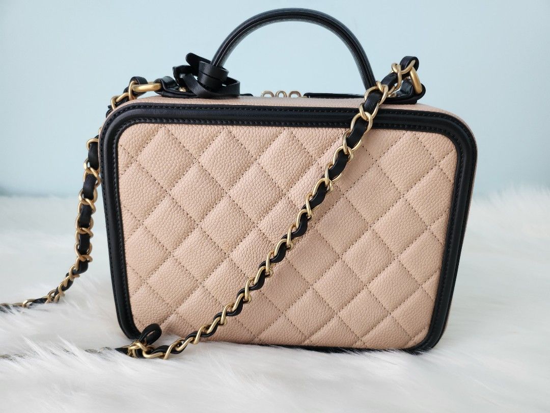 Chanel Medium Filigree Vanity in Beige Black Caviar