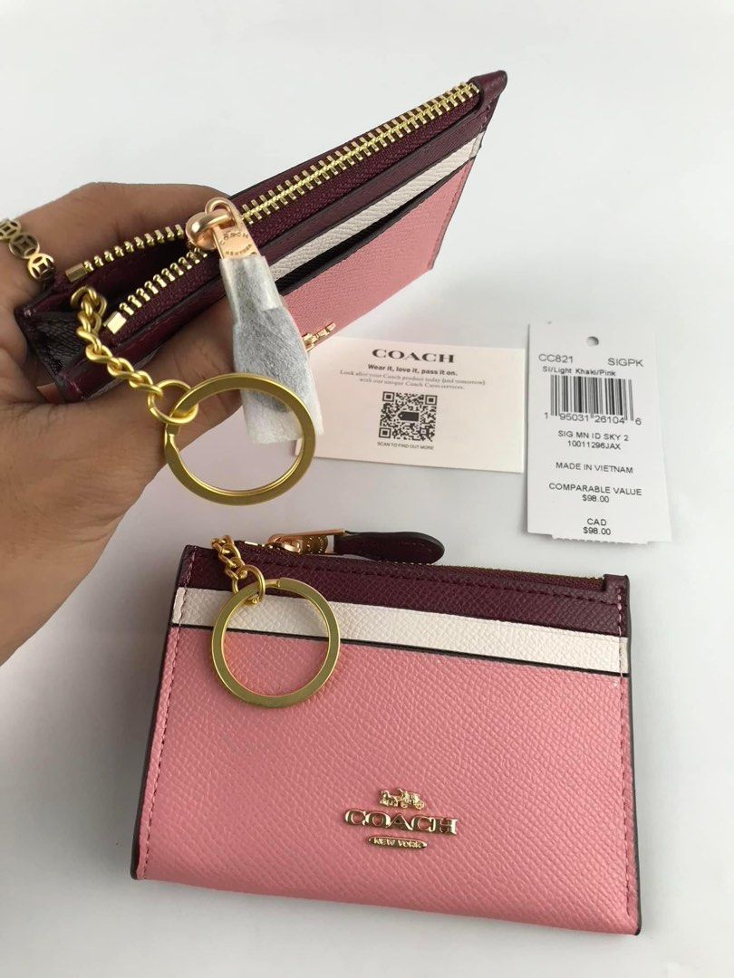 Pink coach coin purse sale