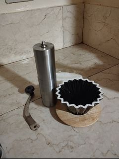 Coffee grinder and dripper with free filters