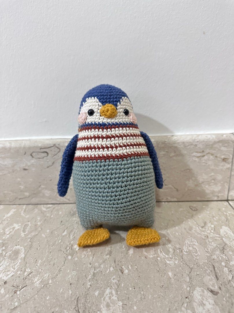 crochet amigurumi penguin toy with raincoat Hobbies Toys
