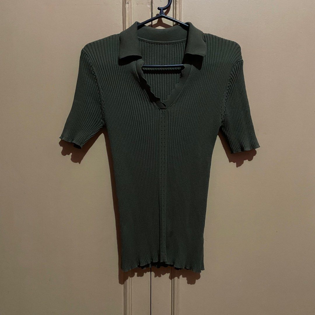 Dark Green Knitted Top, Women's Fashion, Tops, Blouses on Carousell