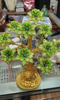 💯Evil Eye Emerald Green Flower Tree with lucky frog  10" lucky charm display