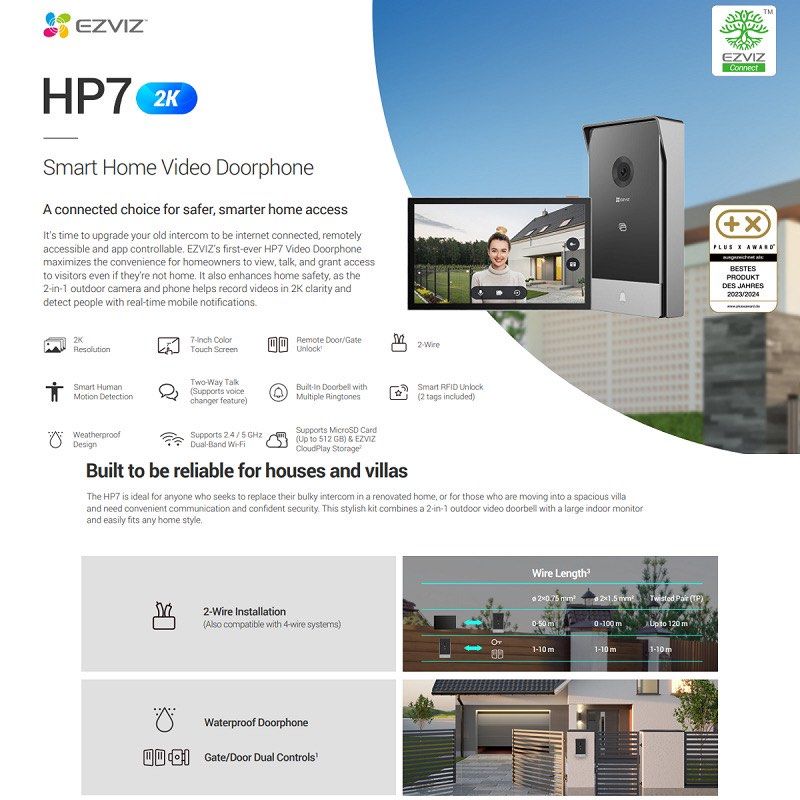 EZVIZ HP7 2K Smart Home Video Doorphone/Intercom 2-Wire Kit