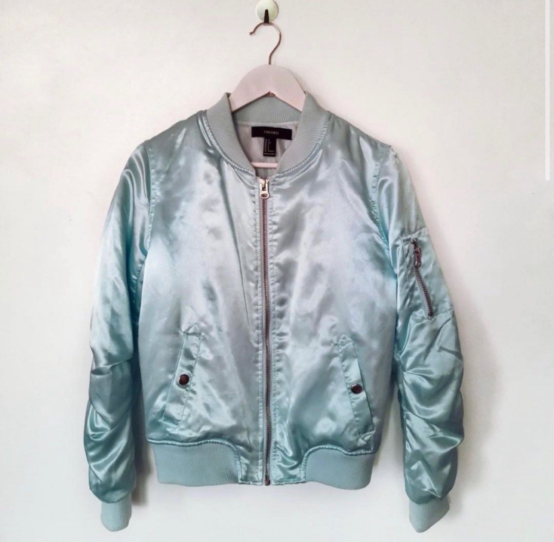 Forever 21 blue bomber sales jacket
