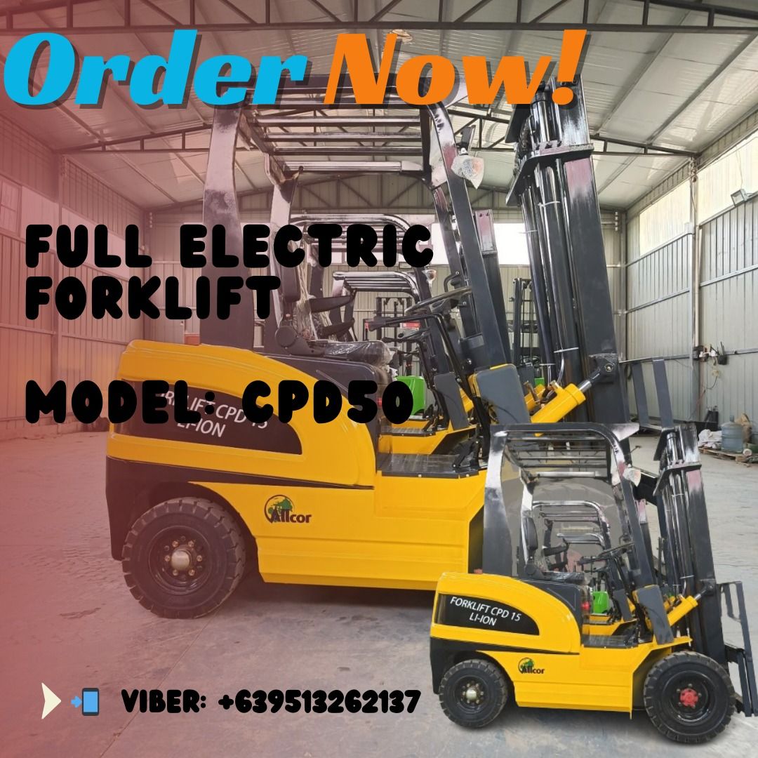 Full electric forklift Model: CPD50 (3000mm/5000kg) (Category: Heavy Vehicles) located in Caloocan City. Submitted by ultimateiv03644 (Listing ID 1278423758, Image 1). Description: Full electric forklift Model: CPD50 (3000mm/5000kg) ₱2,610,000 FOR SALE ‼ 👀 HERE ‼ Model : CPD50 Max. lifting height : 3000mm Loading capacity : 5000kg Load center distance : 500mm Overall length(no fork) : 2380mm Overall width : 1150mm Grantry height : 2180mm Wheelba
