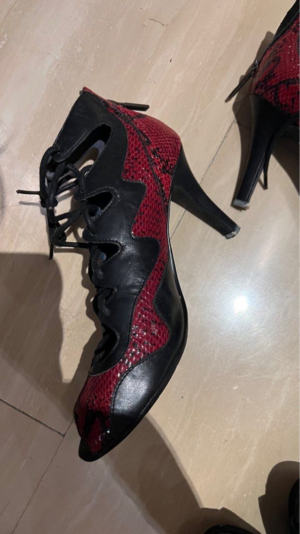 Genuine leather snake print red heels