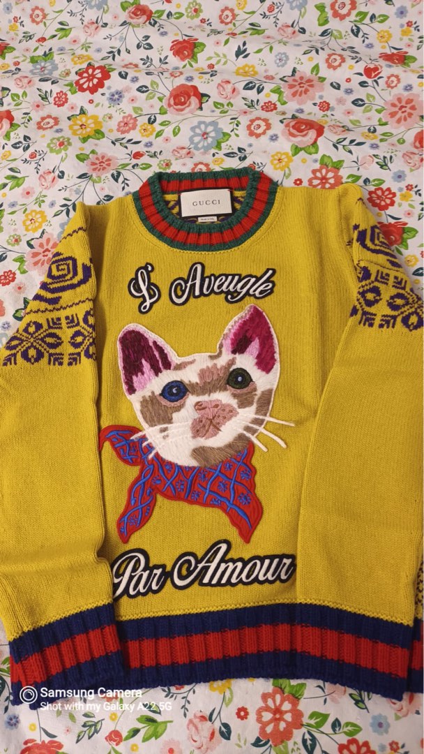 Gucci yellow discount cat sweater