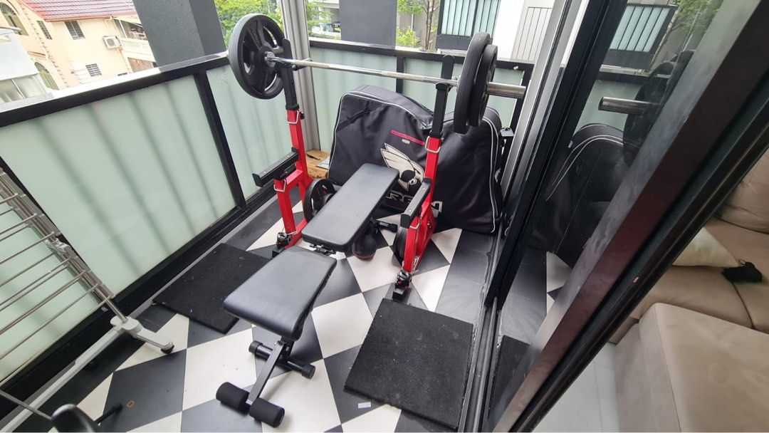 Home Gym Set Barbell Rack Weights Mats Sports Equipment