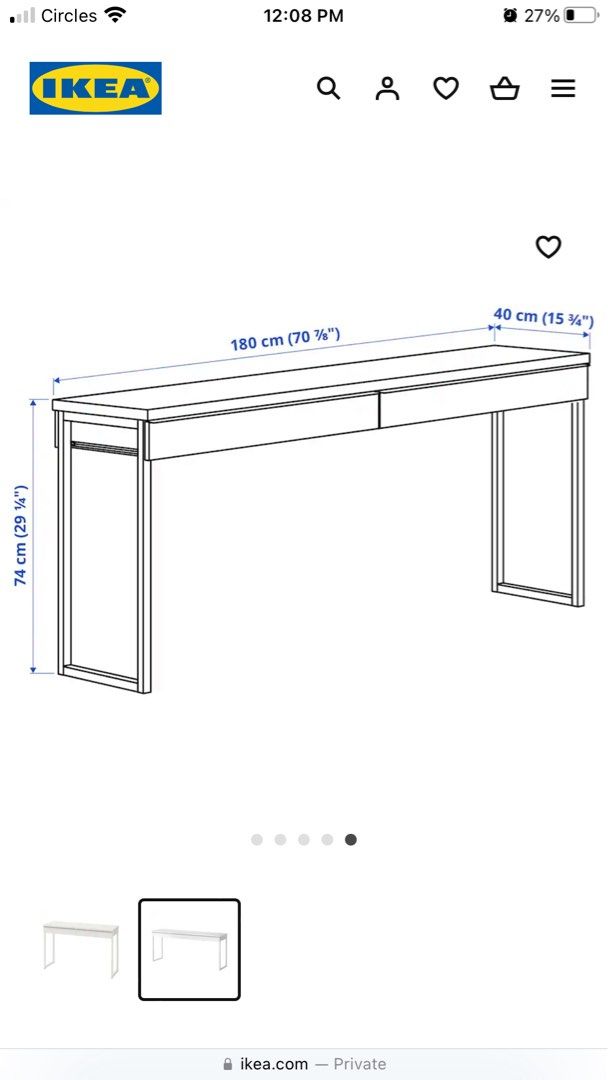 IKEA Besta Long Side Study Console Table with drawer, Furniture & Home