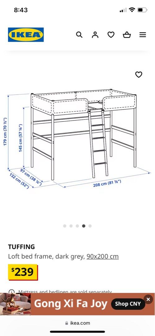 Ikea Bunk Bed, IKEA TUFFING, with mattress, Furniture & Home Living