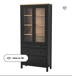 IKEA HEMNES Glass-door cabinet with 3 drawers, black-brown/light brown, 90x198 cm (35 3/8x78 ")