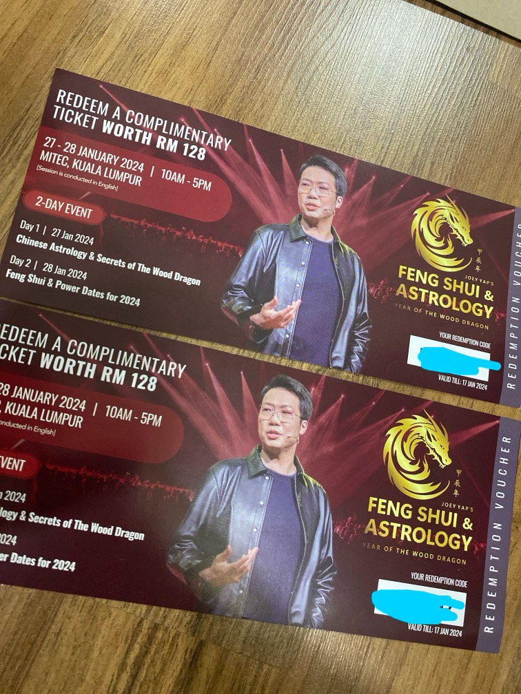 Joey Yap Feng Shui & Astrology MY Ticket, Tickets & Vouchers, Event
