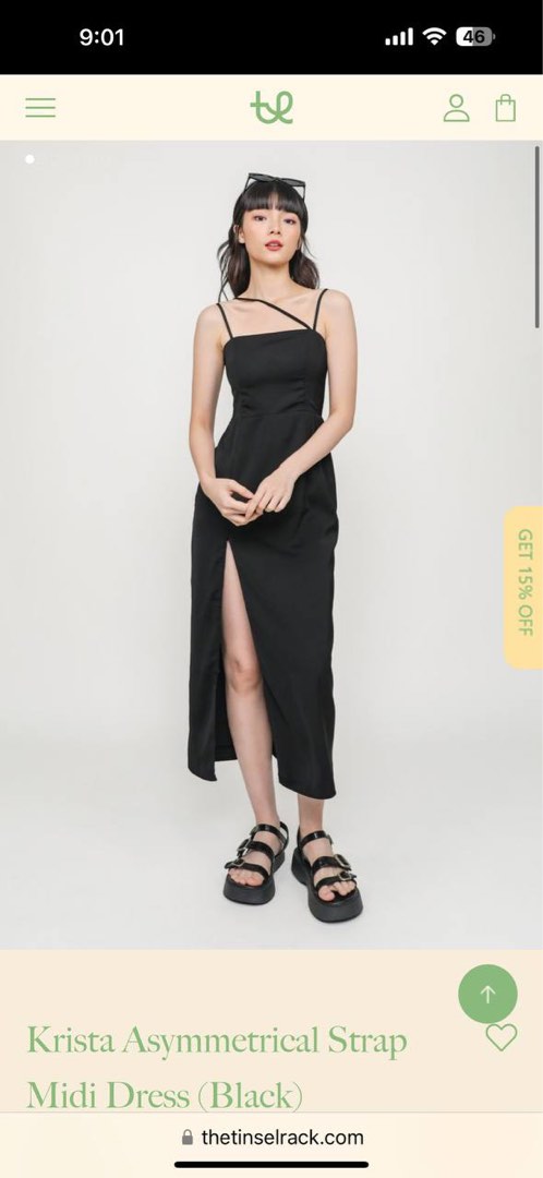 Krista Asymmetrical Strap Midi Dress (Black)