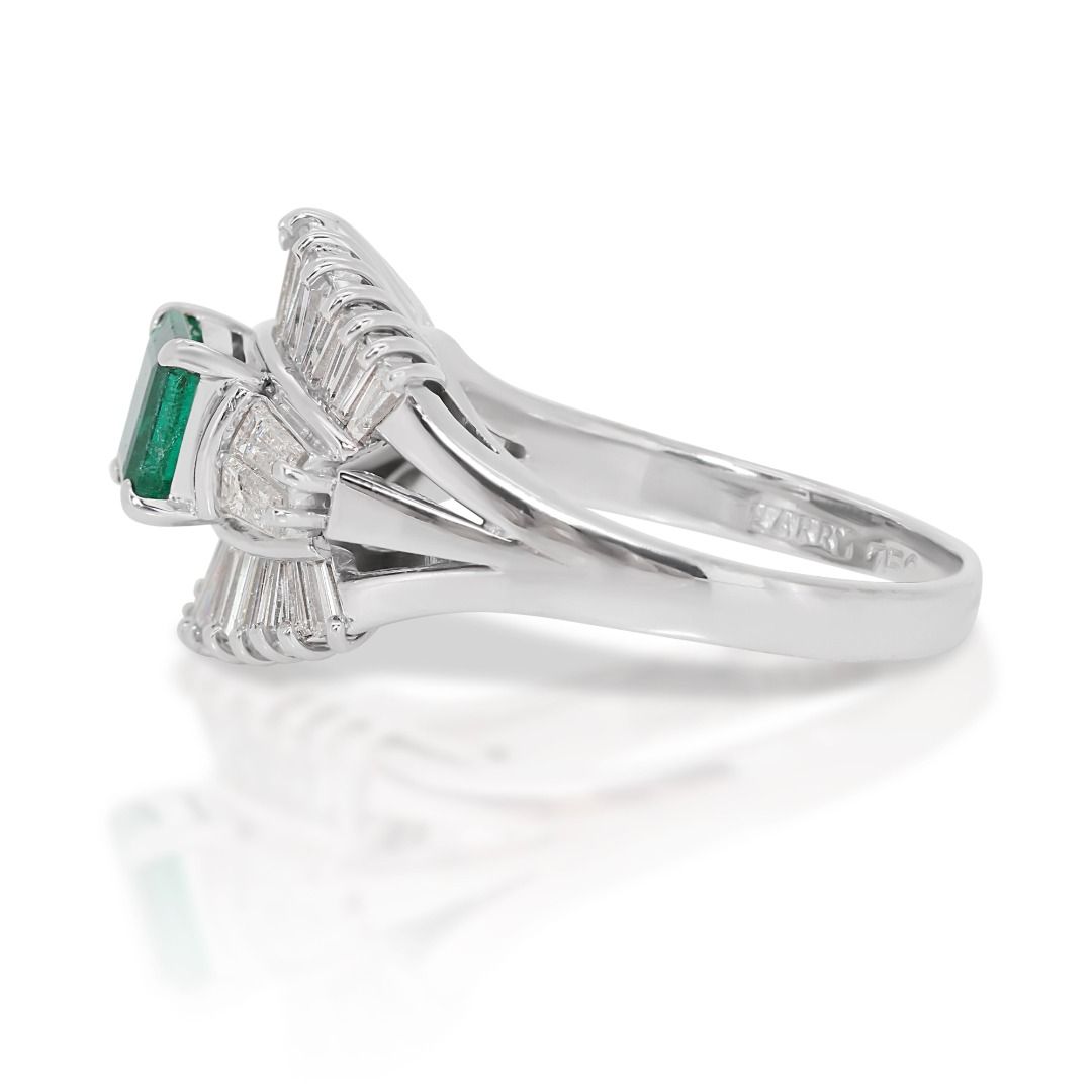 Stylish 0.50ct Emerald Larry Ring in 18K White Gold with Side Diamonds ...