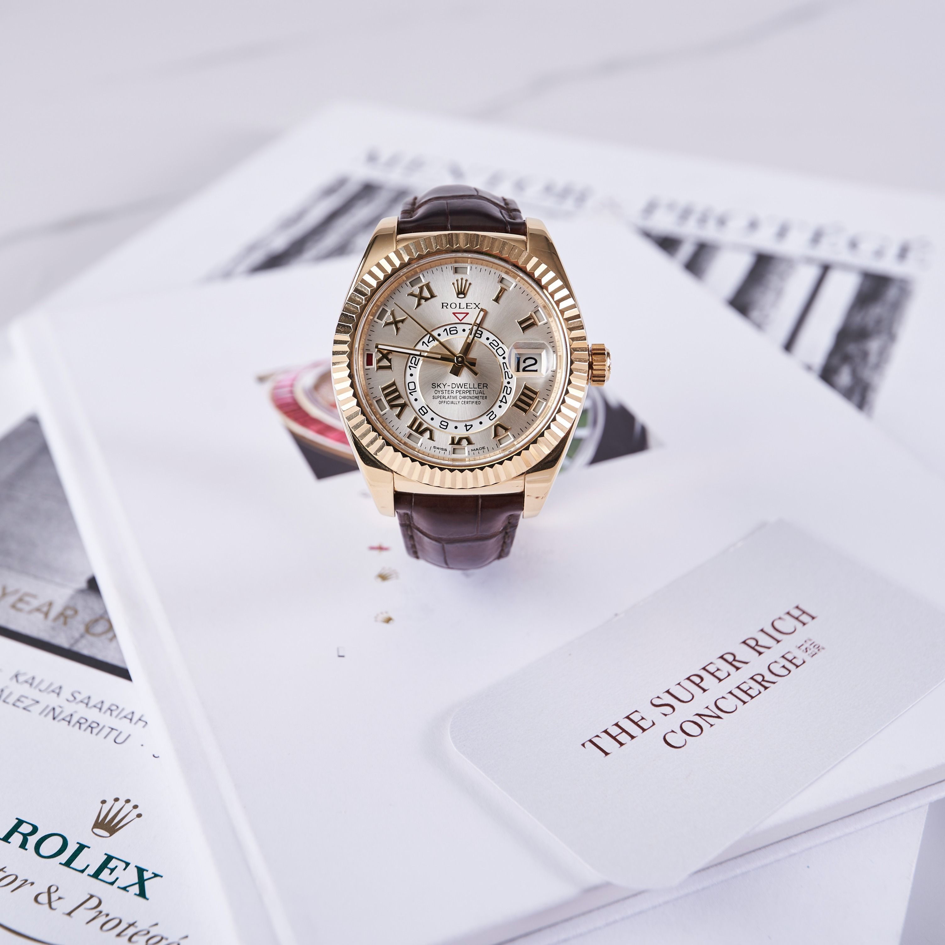 [LIKE NEW] Rolex Sky-Dweller 326138-0003 | Yellow Gold, Silver Roman, Alligator 42mm (Category: Watches) located in Singapore. Submitted by thesuperrichconciergemalaysia (Listing ID 1278462423, Image 1). Description: 📞 WA 60.1122.00.3344 • https://shorturl.at/cikV2 📣 Join Our Community • https://shorturl.at/glGT1 Condition: Like New •Year of Production: 2017 •Come With Complete Set With Box & Certificate. 小红书 • 富二代俱樂部 TikTok • SuperRichConcierg
