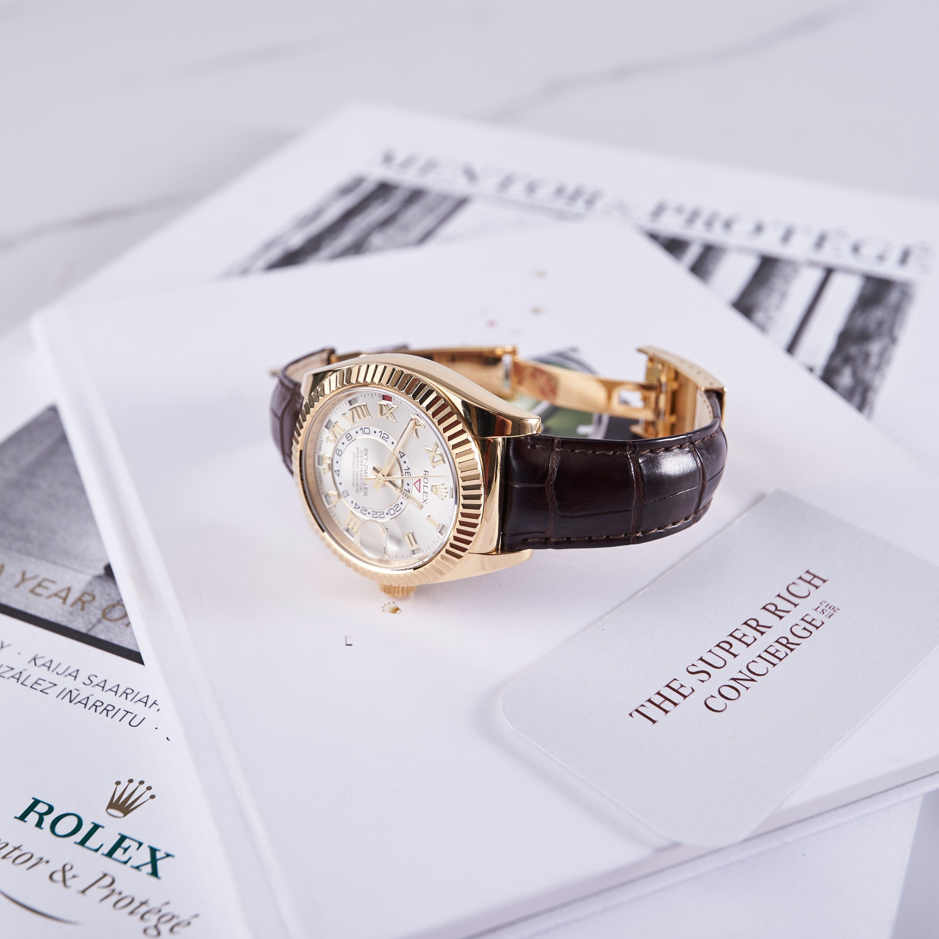 [LIKE NEW] Rolex Sky-Dweller 326138-0003 | Yellow Gold, Silver Roman, Alligator 42mm (Category: Watches) located in Singapore. Submitted by thesuperrichconciergemalaysia (Listing ID 1278462423, Image 2). Description: 📞 WA 60.1122.00.3344 • https://shorturl.at/cikV2 📣 Join Our Community • https://shorturl.at/glGT1 Condition: Like New •Year of Production: 2017 •Come With Complete Set With Box & Certificate. 小红书 • 富二代俱樂部 TikTok • SuperRichConcierg