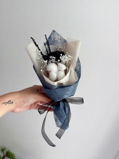 Blue roses and lily flower in black wrap and dior wrapping paper flower  bouquet 💐