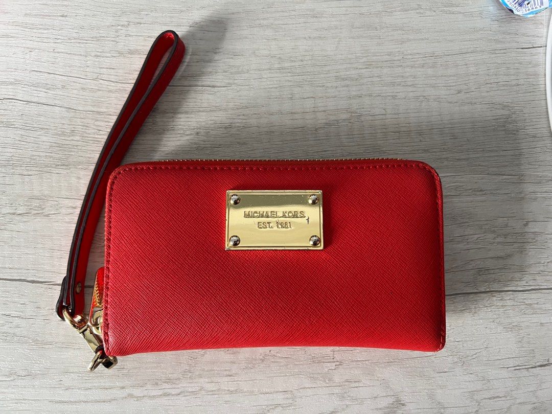 Michael kors red wristlet wallet best sale