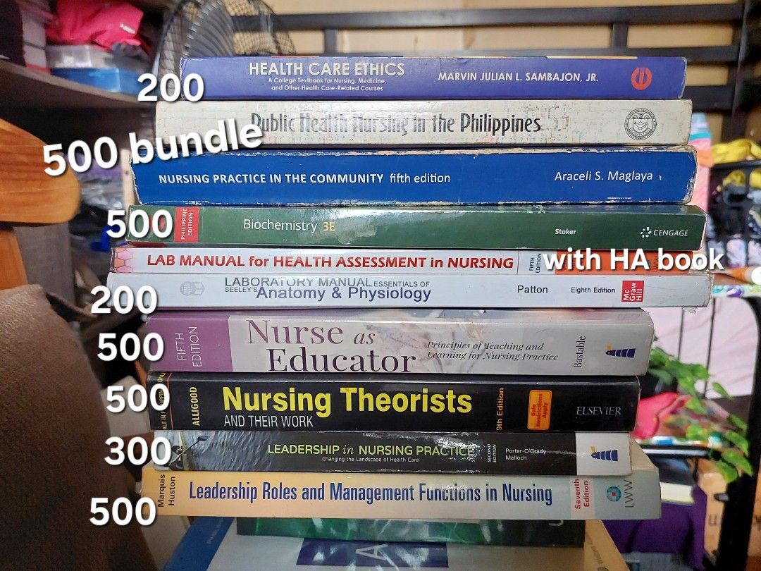 Nursing Books for sale (Category: Textbooks) located in Quezon City. Submitted by garagesaleonline (Listing ID 1278486172, Image 1). Description: SOLD health assessment SOLD medical surgical nursing maternal and child health nursing SOLD nursing practice in the community nursing theorist nurse as educator SOLD udan SOLD health ethics.