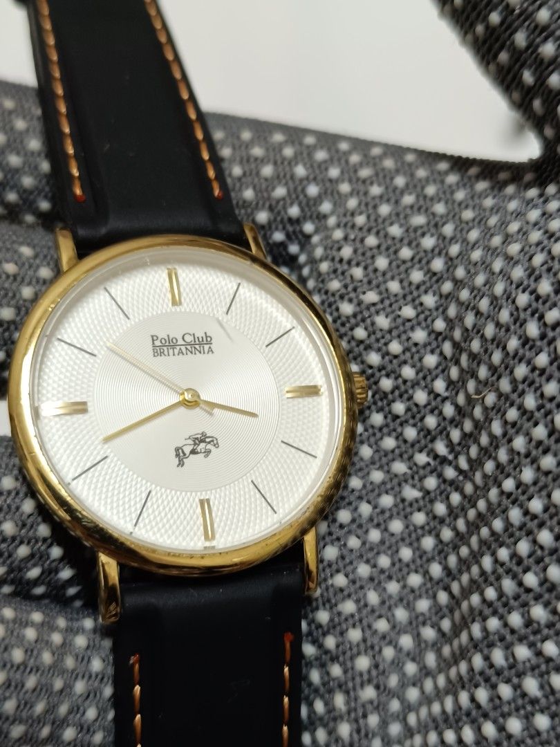 Brittania Watch Unisex Gold Tone Round White Dial Leather Band New Battery  | eBay