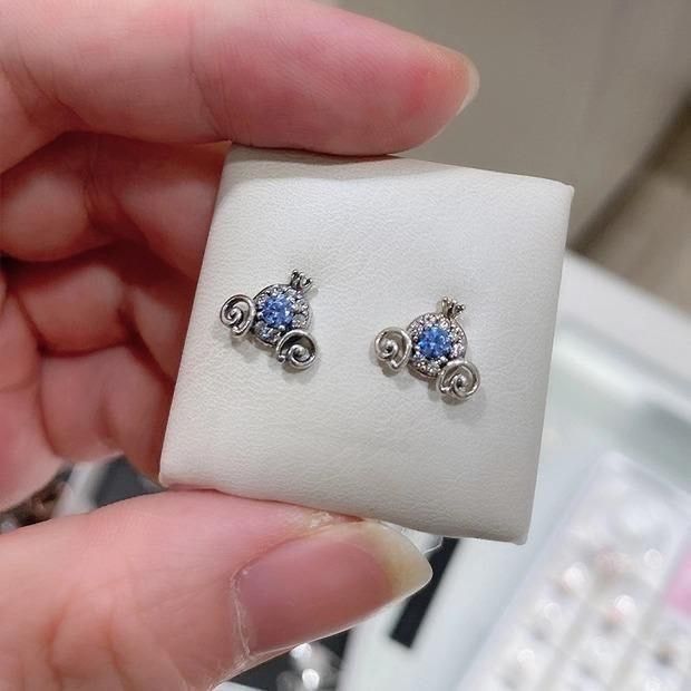 Pandora Disney Cinderella pumpkin carriage Blue Zircon Earrings female 299193c01 NewYearrsoon Limited Discount 5 Free Delivery