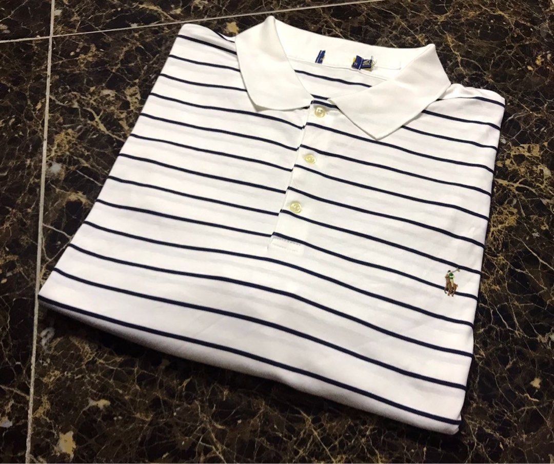 POLO RALPH LAUREN WHITE STRIPES COLLAR TSHIRT BIG SIZE 4XL PIT 32
