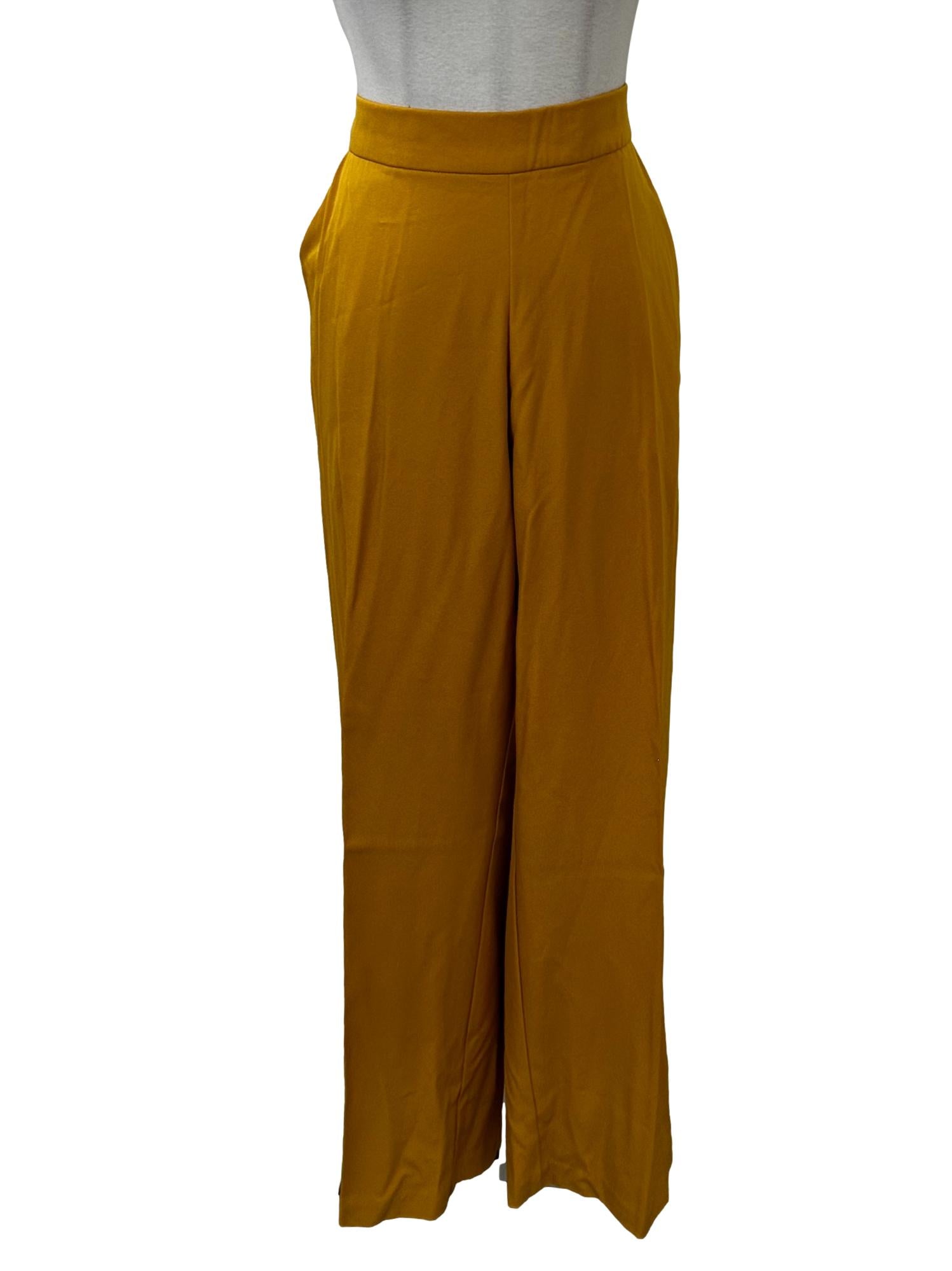 Side Pockets Wide Leg Pants - Mustard - Pomelo Fashion