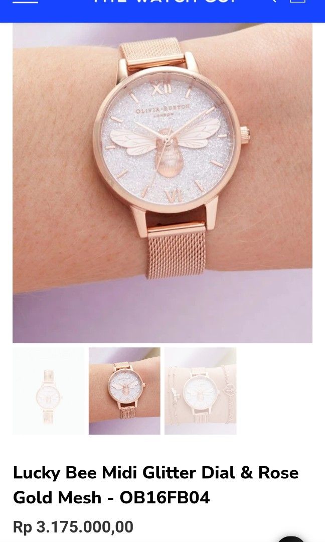 Glitter dial lucky bee & rose gold clearance mesh