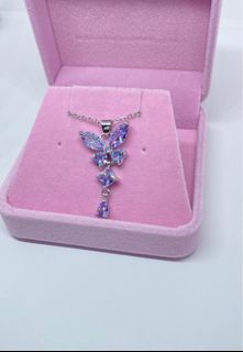 Purple butterfly silver necklace with jewelry box