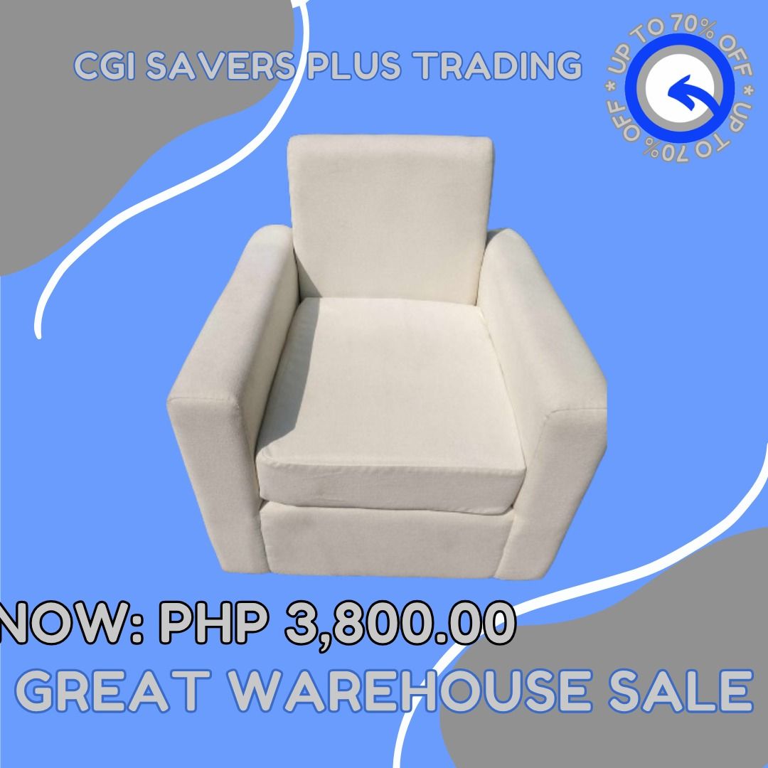 SINGLE SOFA (Category: Sofas) located in San Pedro. Submitted by cgi.saversplustrading (Listing ID 1278468859, Image 1). Description: SINGLE SOFA 📌 2 PIECES AVAILABLE ‼️ Grab it now ‼️ 📌 Price: Php 3,800 each 📌 Color: White 📌 Product Condition: Used 📌 ACTUAL PHOTO ALREADY POSTED. *Please take note that color may varies due to lighting. 📌 Pick up or shipped by any courier of your choice 📌 Customer will shoulder the shipping fee Para sa mga 