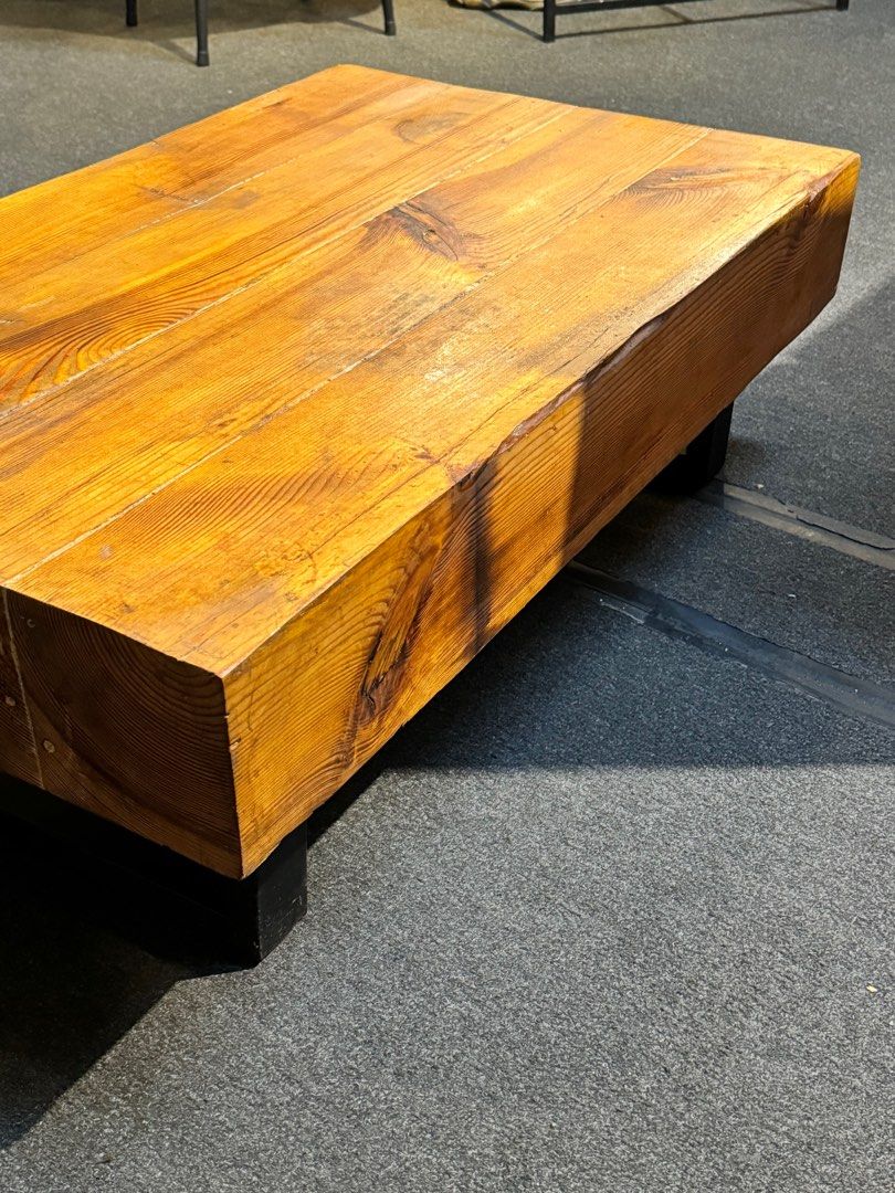 Solid Pine Coffee Table (Category: Tables & Sets) located in Kuala Lumpur. Submitted by selfage.store (Listing ID 1278540794, Image 3). Description: Solid pine wood coffee table & steel base in matte black.