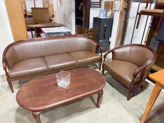 Solid wood sofa set with center table