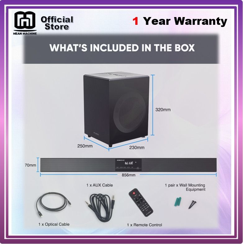 SONICGEAR BT6500 200W Max Power Bluetooth Soundbar With Subwoofer Bass