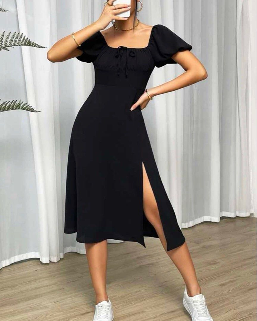 Square neck cheap split dress