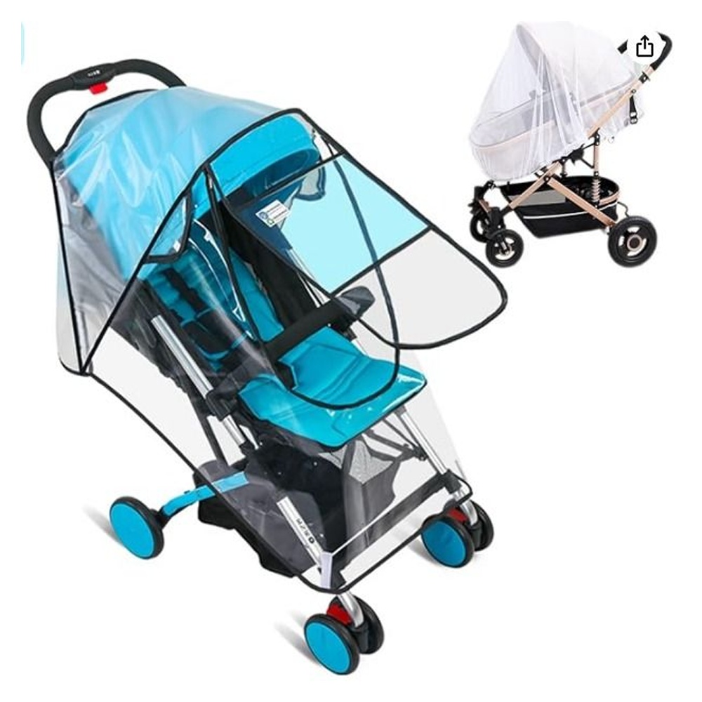 Stroller Rain Cover Baby Stroller Mosquito Net 2Pcs Universal Stroller Accessory Waterproof Windproof Baby Travel Weather Shield with Air Vents Prevent Rain Snow Dust Sun Toddler Stroller Outdoor Babi...