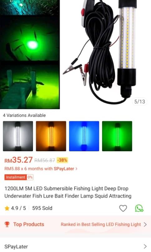 Submersible Fishing Light (green colour), Sports Equipment