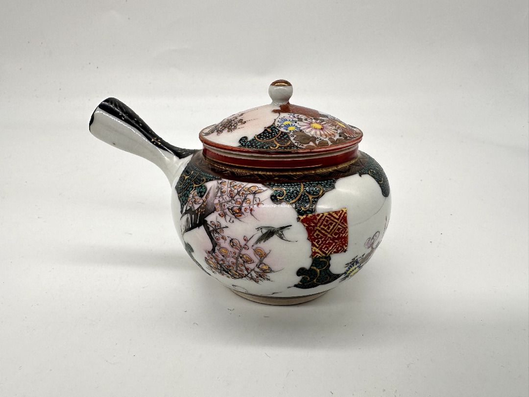 TPS004 15 中古品古九谷九谷焼明治時代赤絵金彩煎茶道具急須湯冷煎茶碗