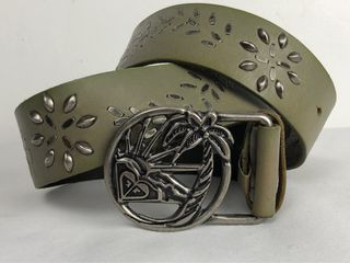 Vintage Unique Roxy Metal Studded Wide Genuine Leather Belt with an Intricate Solid Buckle