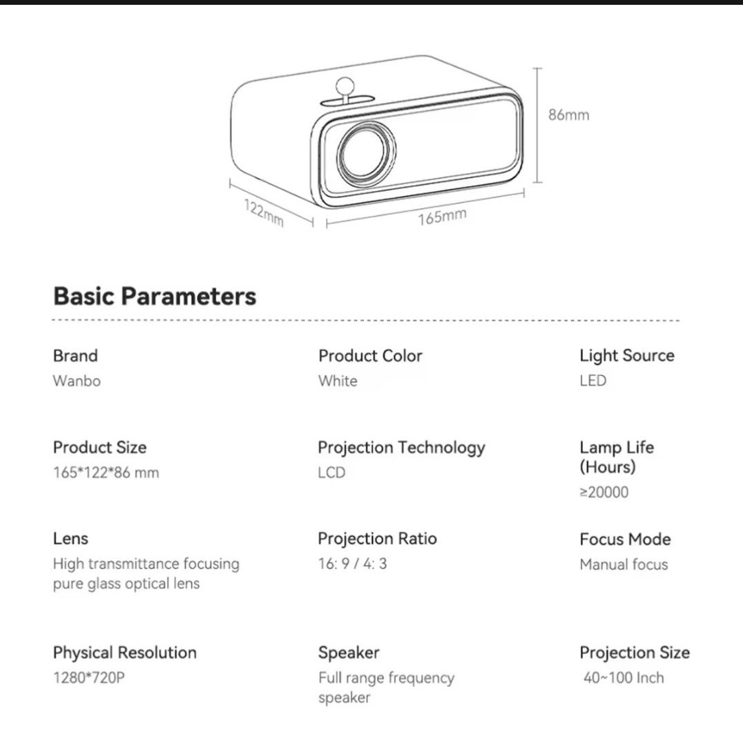 Wanbo projector mini (Category: Projectors) located in Makati City. Submitted by melissa12345 (Listing ID 1278521822, Image 3). Description: 👉Read me 1st 📍Brand new 💯 📍Items on hand ❌ No COD 🏦 MOP bpi/bdo/GCash 📍No return no exchange 📍Payment 1st before delivery 💰Cashless transaction at this moment..