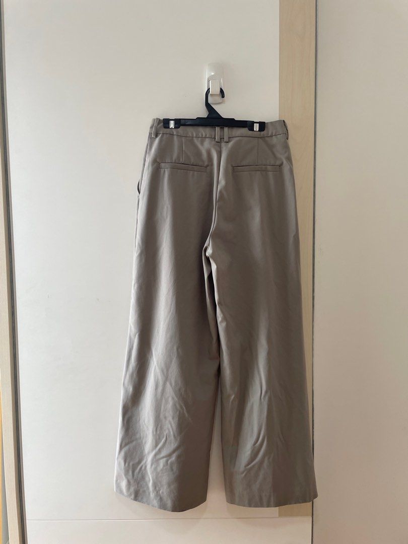 Weekday Indy polyester wide leg tailored pants in khaki - KHAKI