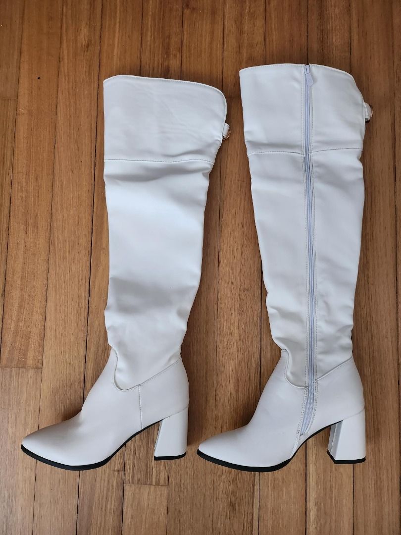White knee high heel boots sale