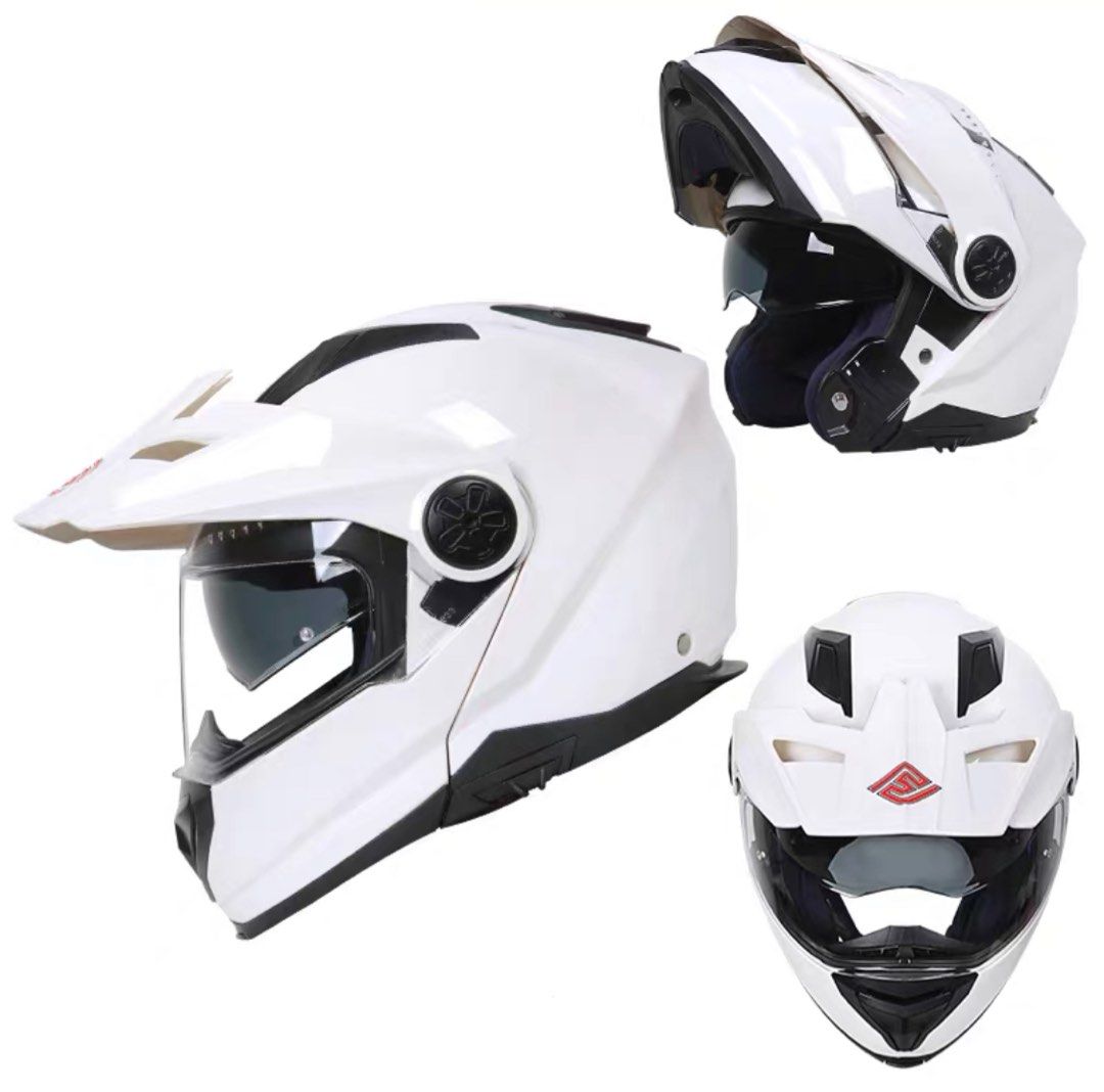 White Modular Flip Up Dual Sports with Inner Lens Full Face