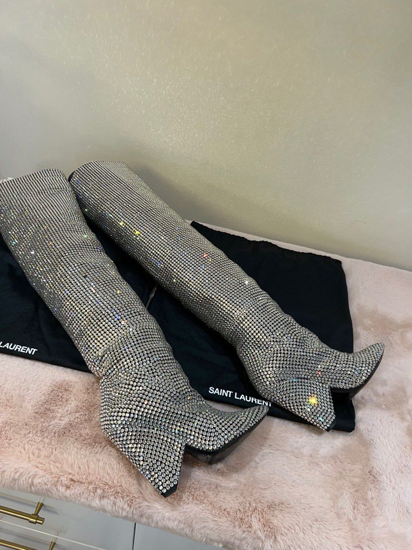 RUSH SALE YSL Niki Swarovski Crystal embellished boots Women s Fashion Footwear Boots on Carousell