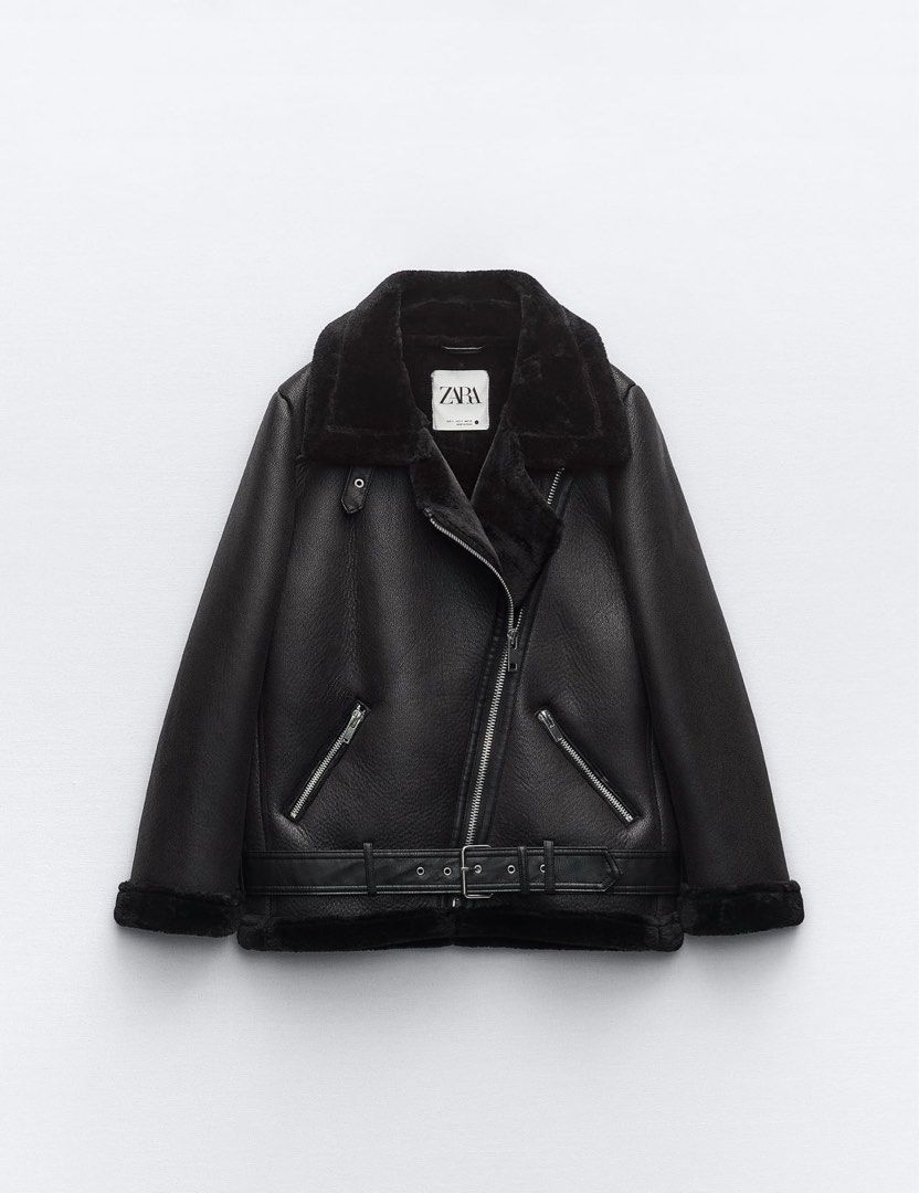 ZARA Faux Leather Fleece Collar Aviator Jacket, Women's Fashion, Coats,  Jackets and Outerwear on Carousell