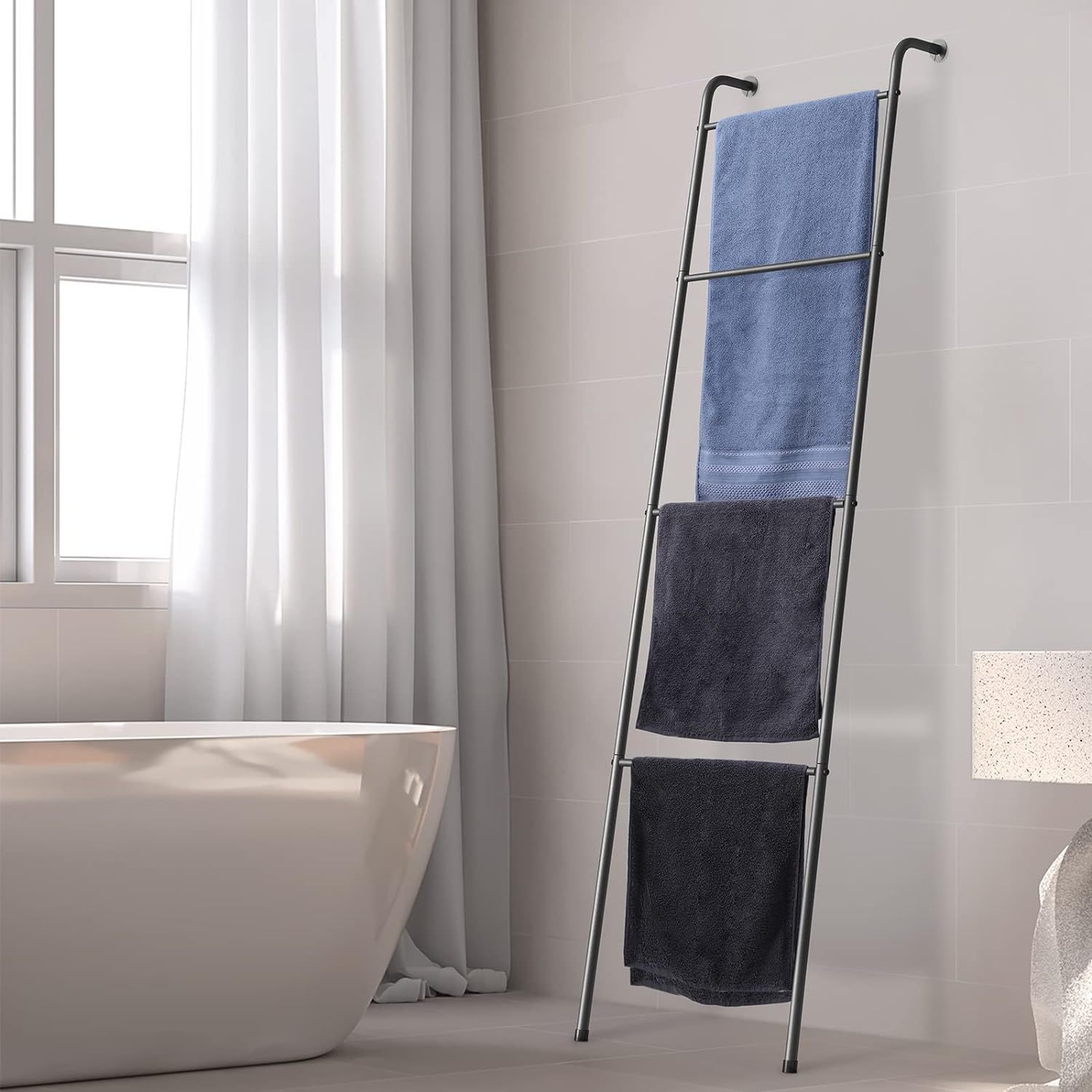 2 Pack Blanket Ladder Outdoor Towel Rack for Pool Decorative Metal Holder for The Living Room Bathroom Black Black