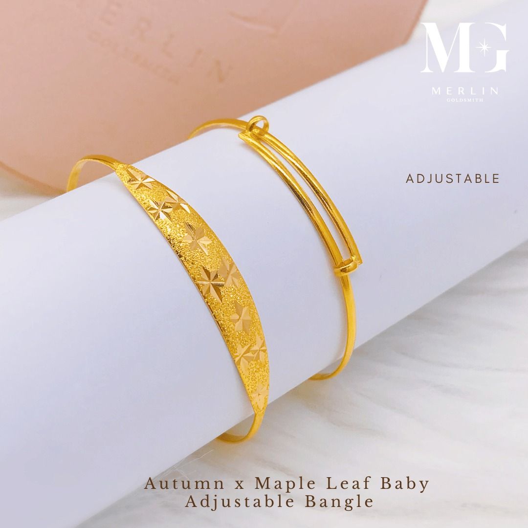 916 Gold 3GM Autumn x Maple Leaf Baby Adjustable Bangle