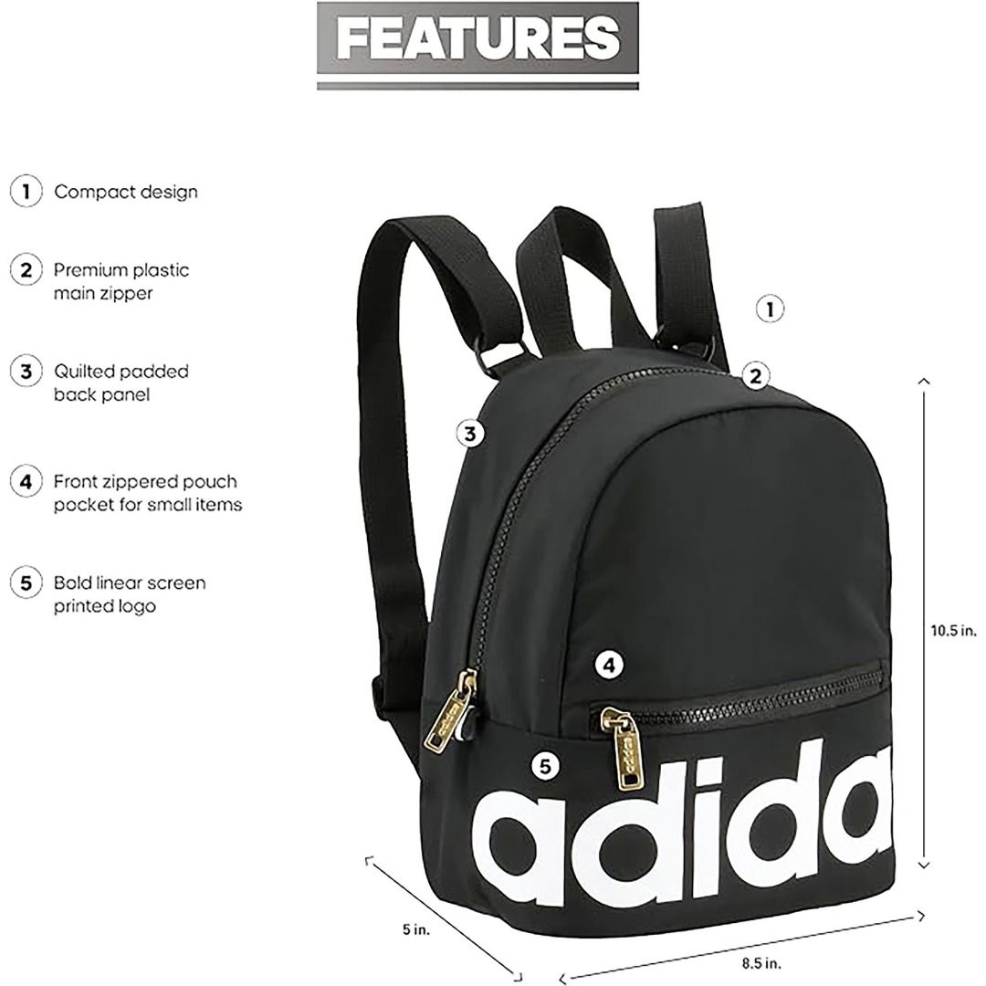 ADIDAS Linear Mini Backpack Small Travel Bag (Black/White/Gold), Men's