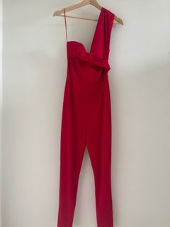 Red Drape One Shoulder Jumpsuit