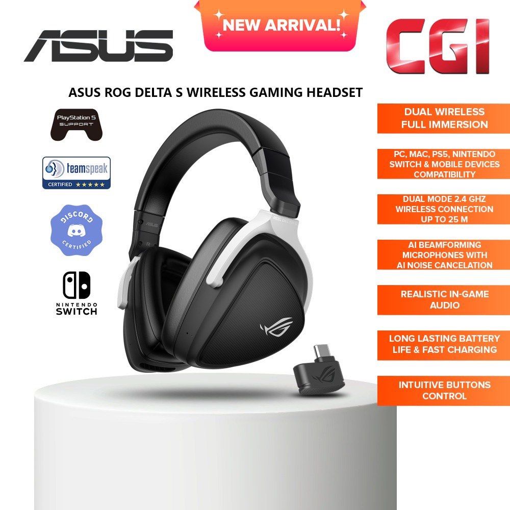 ASUS ROG Delta S Wireless / Bluetooth Gaming Headphones W/ Noise